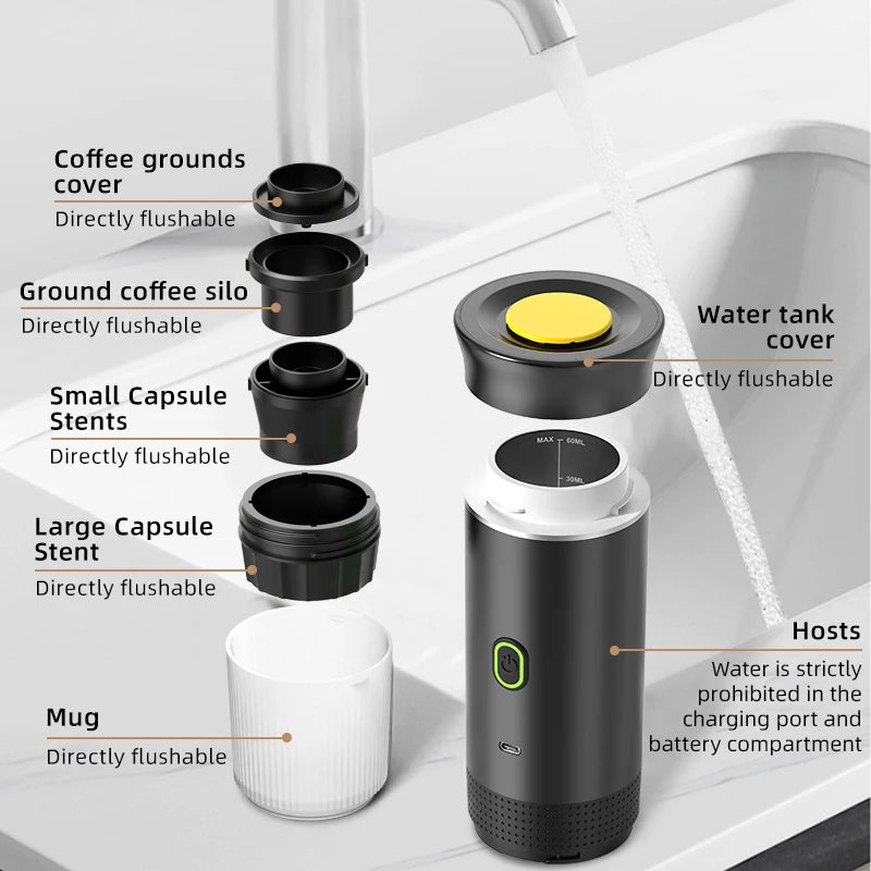 Wireless Portable Espresso Coffee Maker – 20 Bar 3-in-1 Travel Coffee Machine