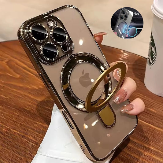 Luxury Magsafe Case with Magnetic Ring Stand – Clear Acrylic Cover for iPhone