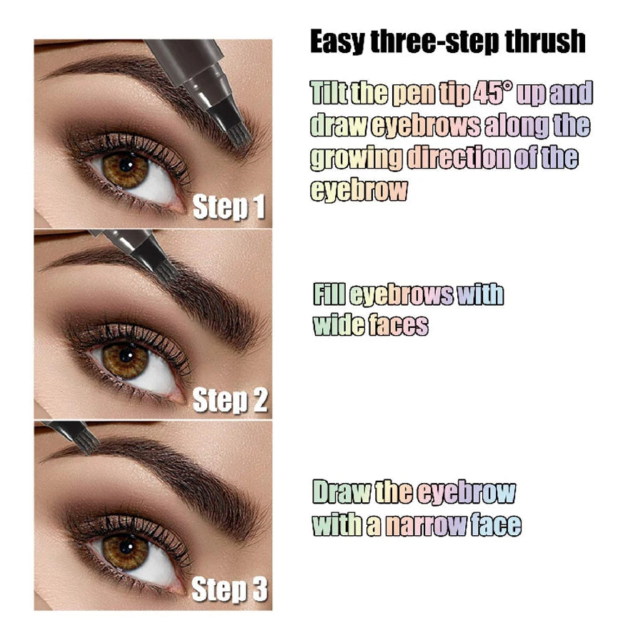 Waterproof Eyebrow Pen – Microblading 4-Tip Pencil for Natural Brows