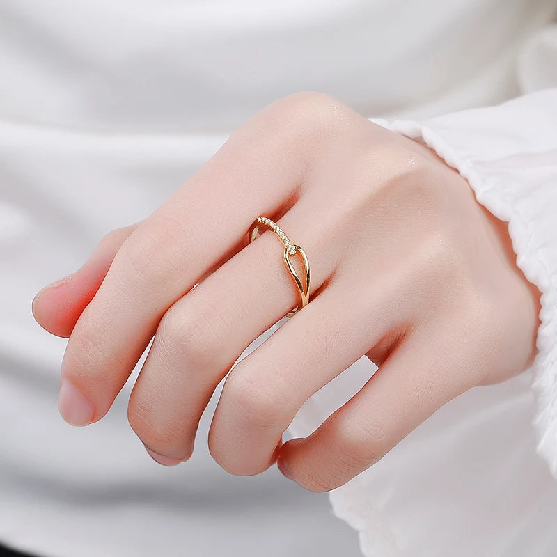 Gold Zircon Hollow Ring for Women