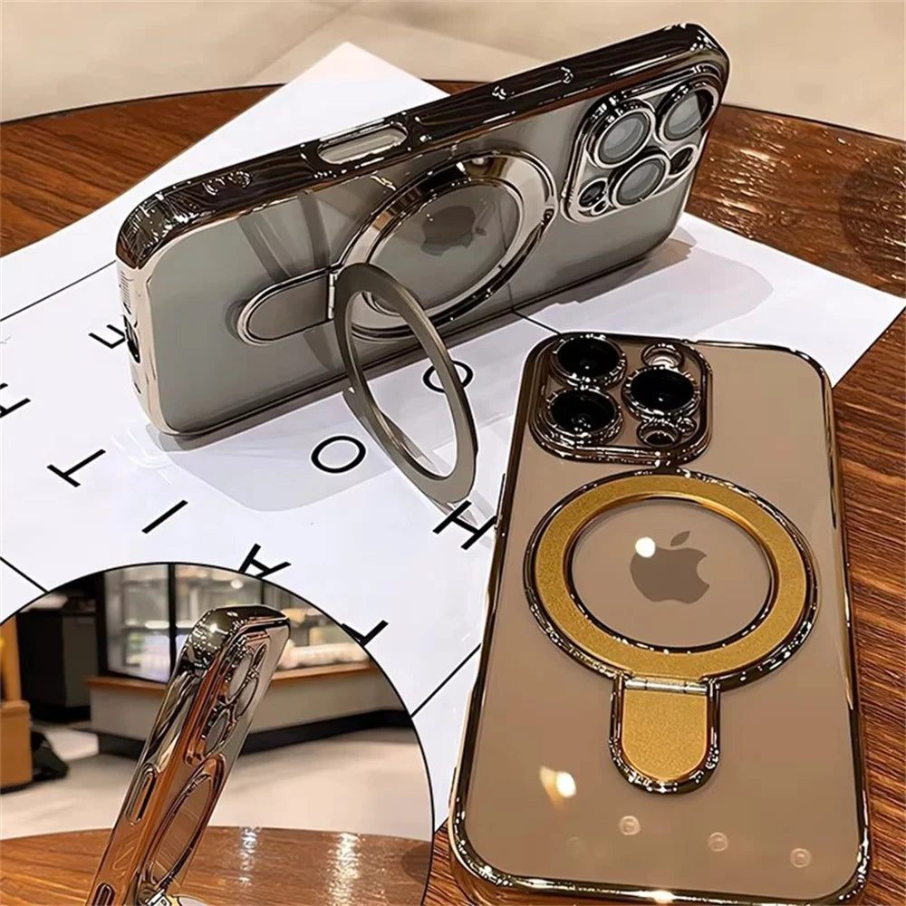 Luxury Magsafe Case with Magnetic Ring Stand – Clear Acrylic Cover for iPhone