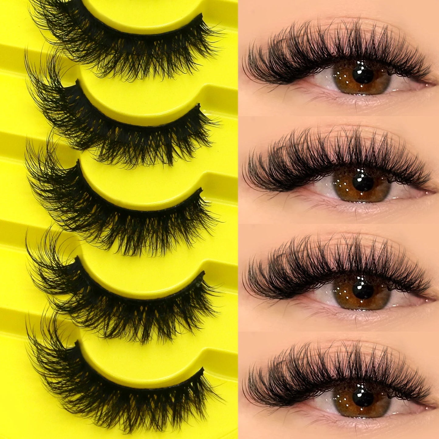 Cat Eye False Eyelashes – 5 Pairs Fluffy Full Strip Lashes