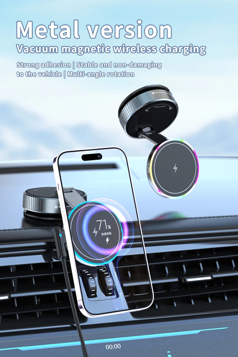 15W Wireless Charger Magnetic Car Holder – Multi-Angle Rotation for iPhone 12–16 Pro Max