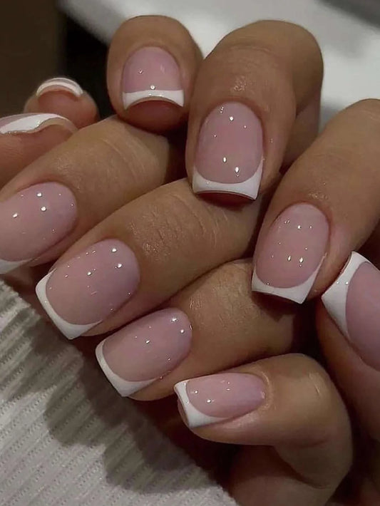 24pcs Press-On Square Fake Nails – French Tip Design