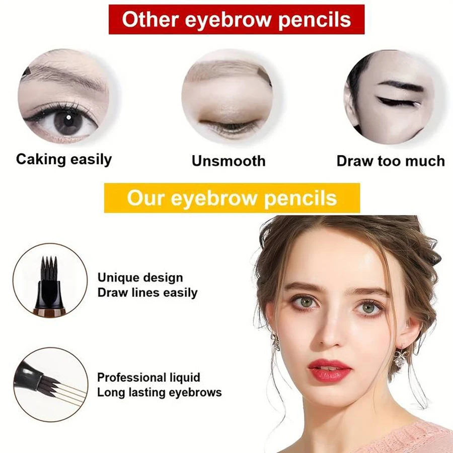 Waterproof Eyebrow Pen – Microblading 4-Tip Pencil for Natural Brows