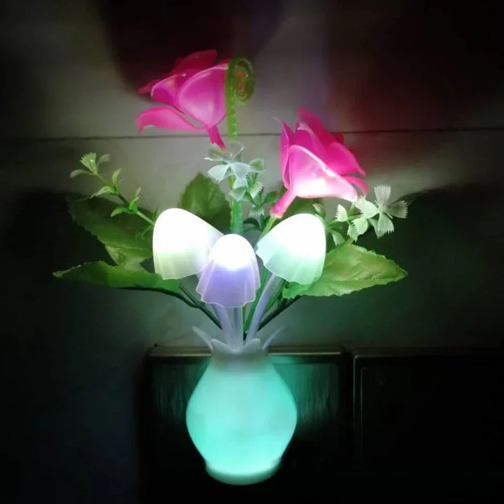 LED Rose Flower Night Light – Auto Sensor Mushroom Lamp for Cozy Home Decor