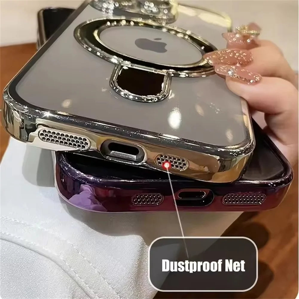 Luxury Magsafe Case with Magnetic Ring Stand – Clear Acrylic Cover for iPhone