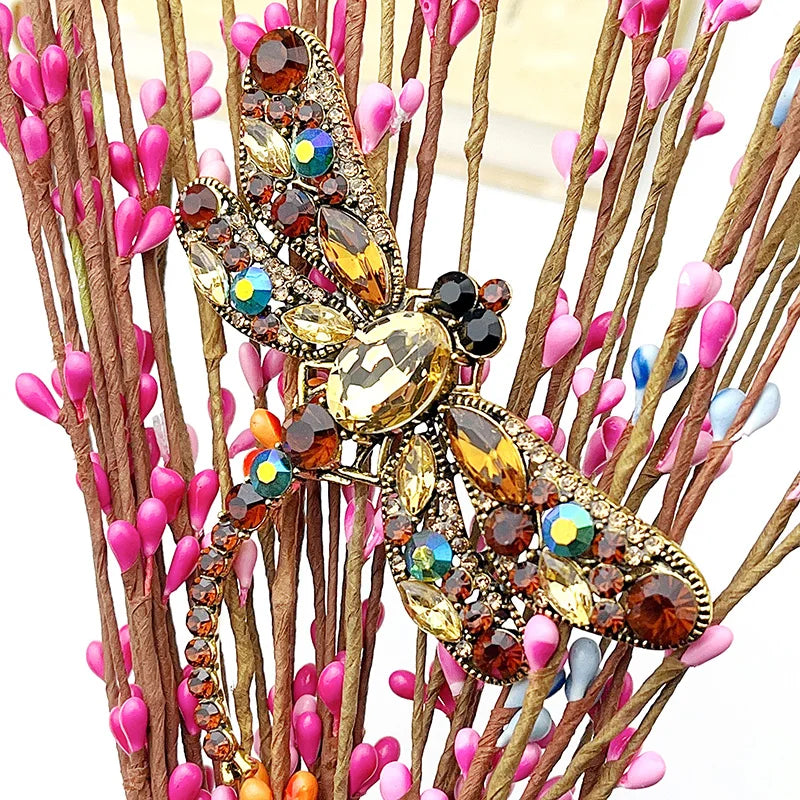 Colorful Dragonfly Rhinestone Brooch Pin for Women – Elegant Insect Jewelry Accessory