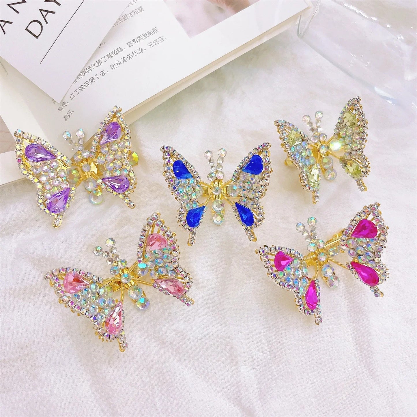 Butterfly Rhinestone Hair Clip for Women – Sparkling Crystal Barrette, Elegant Side Hairpin, Decorative Hair Accessory