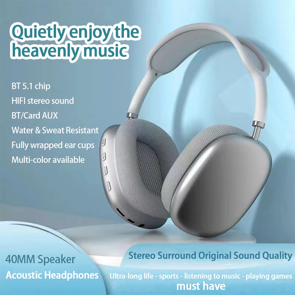 P9 Wireless Bluetooth Headphones – Noise Cancelling Over-Ear Headset with Mic & 360° Surround Sound