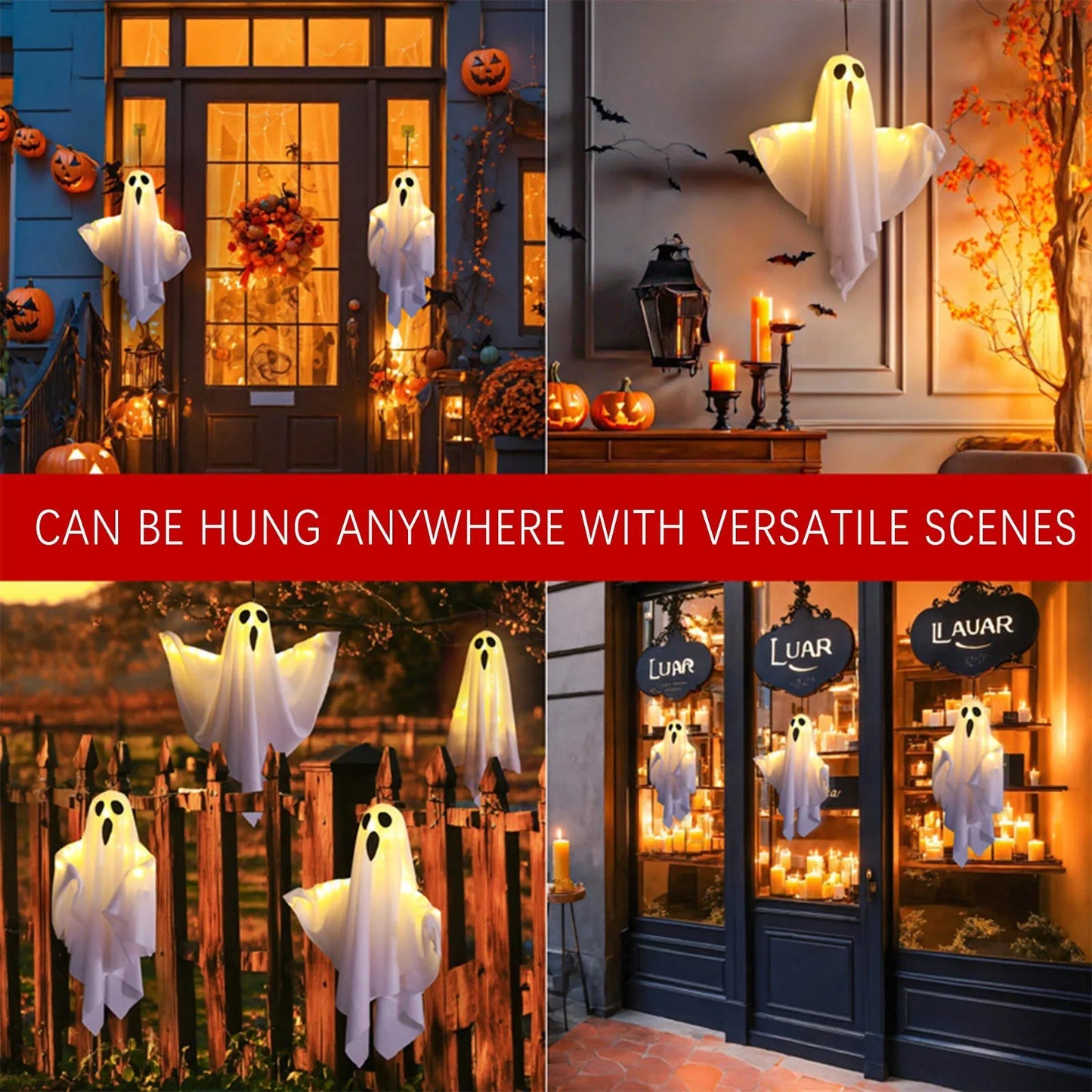 Halloween Light-Up Hanging Ghosts  Bright, Fun, and Perfect for Indoor or Outdoor Displays