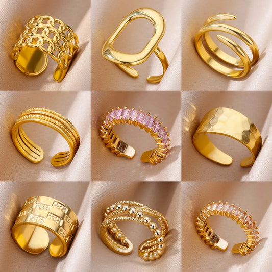 316L Stainless Steel Gold Rings – Luxury Adjustable Women’s Jewelry