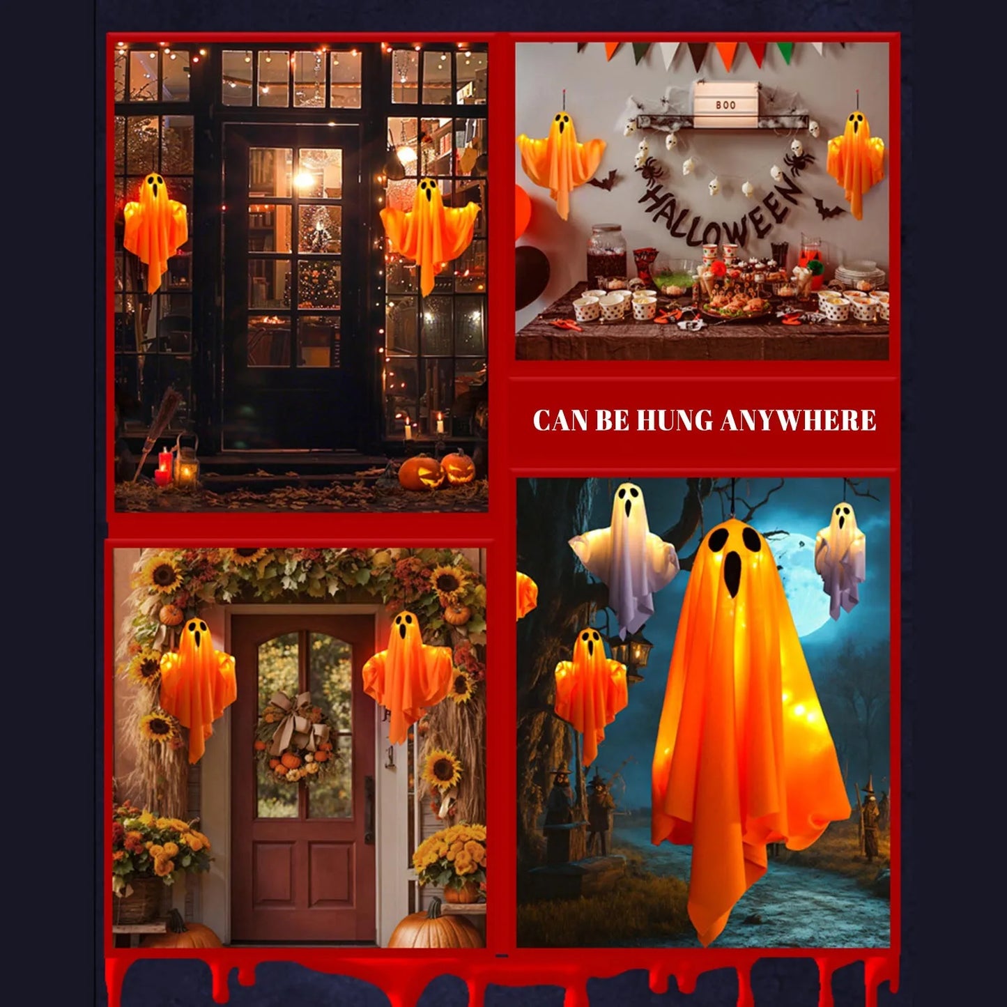 Halloween Light-Up Hanging Ghosts  Bright, Fun, and Perfect for Indoor or Outdoor Displays
