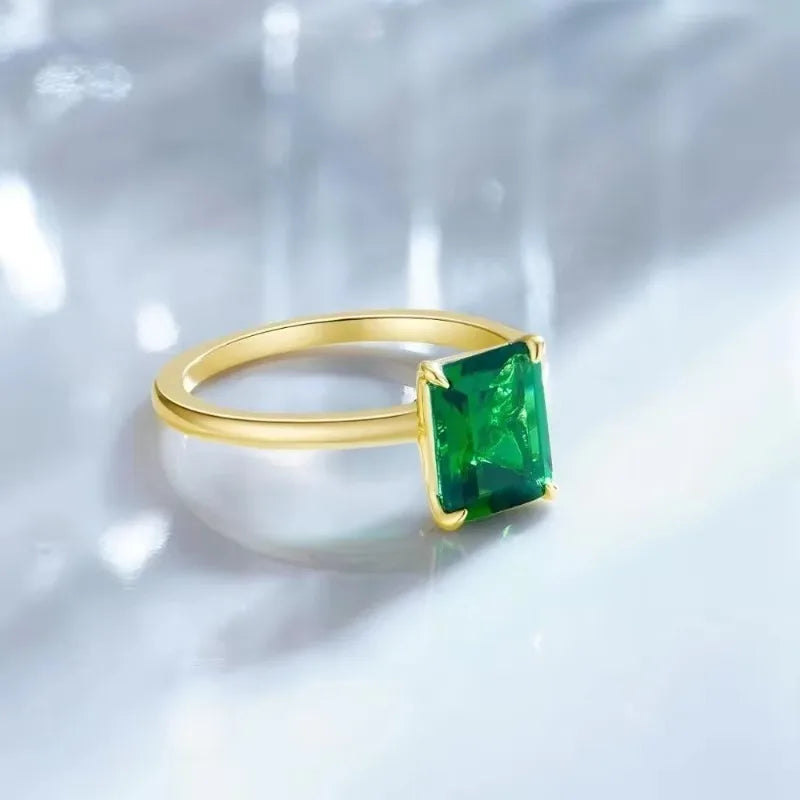Gold Emerald Zircon Ring for Women