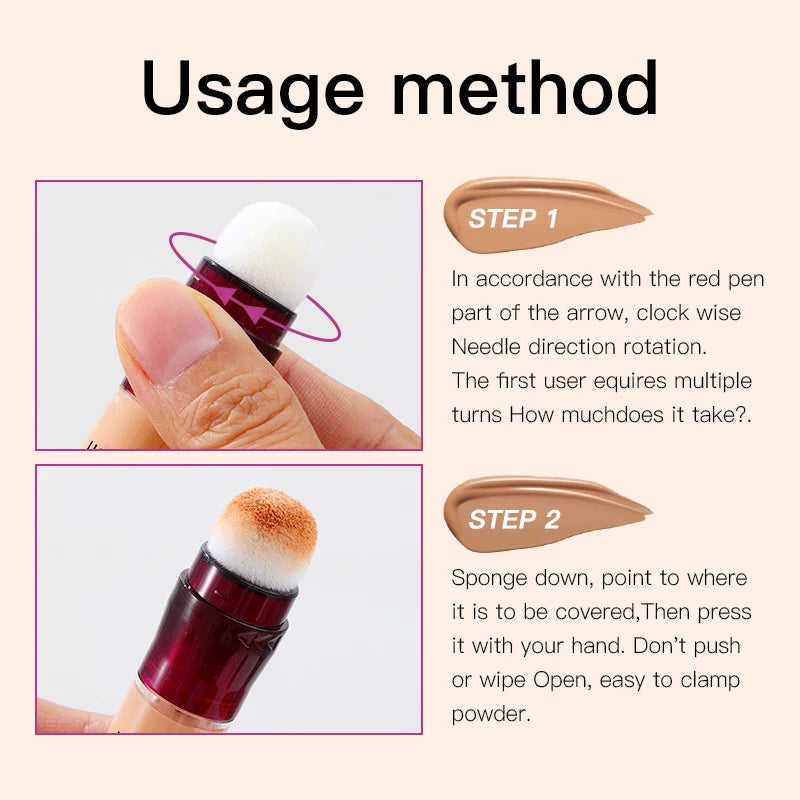 Full Coverage Concealer – Sponge Head Liquid Foundation for Dark Circles & Blemishes