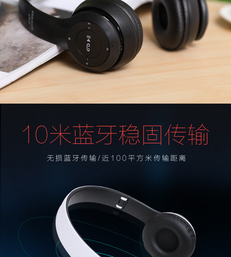 Stereo P47 Wireless Bluetooth 5.0 Headset – Foldable Sports Gaming Headphones with Mic