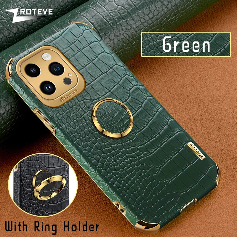 Luxury Crocodile Leather Pattern Phone Case – Gold Plating Silicone Cover