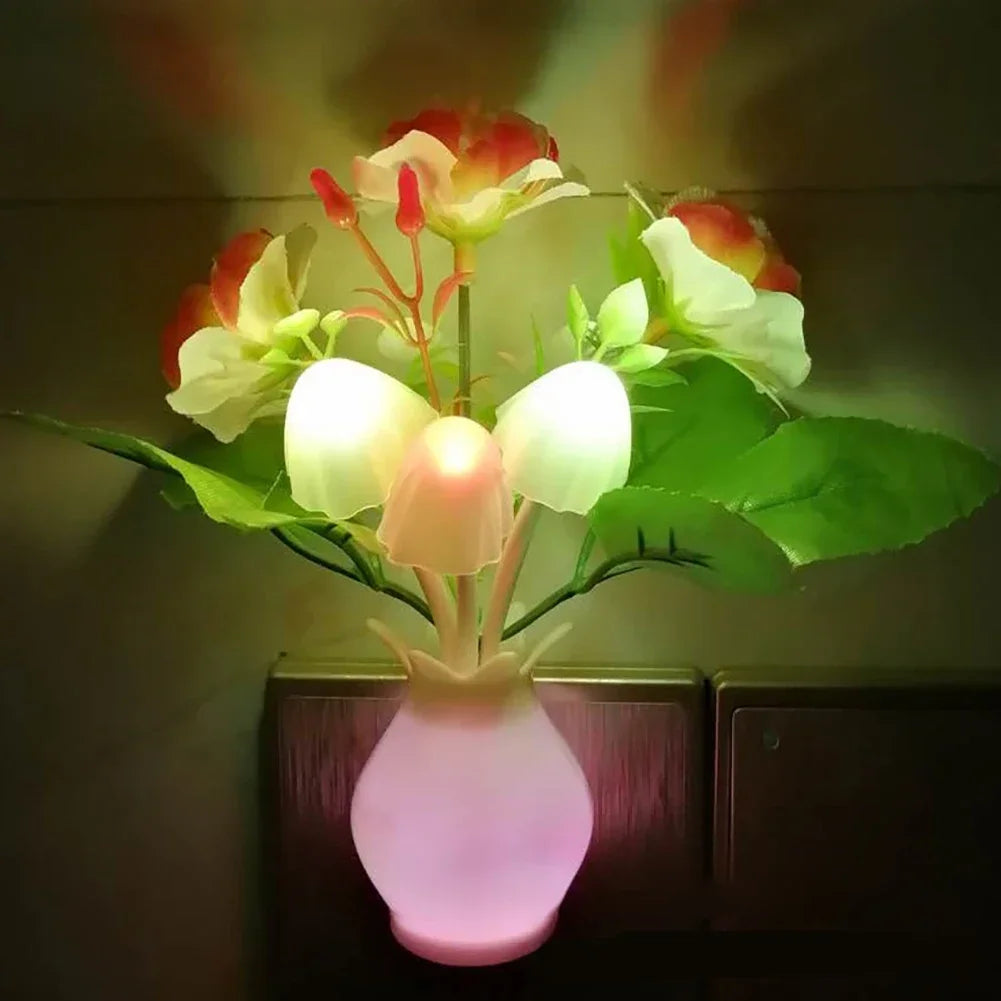 LED Rose Flower Night Light – Auto Sensor Mushroom Lamp for Cozy Home Decor