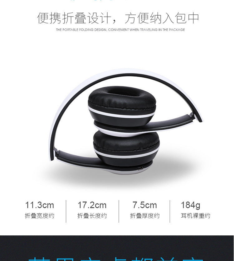 Stereo P47 Wireless Bluetooth 5.0 Headset – Foldable Sports Gaming Headphones with Mic