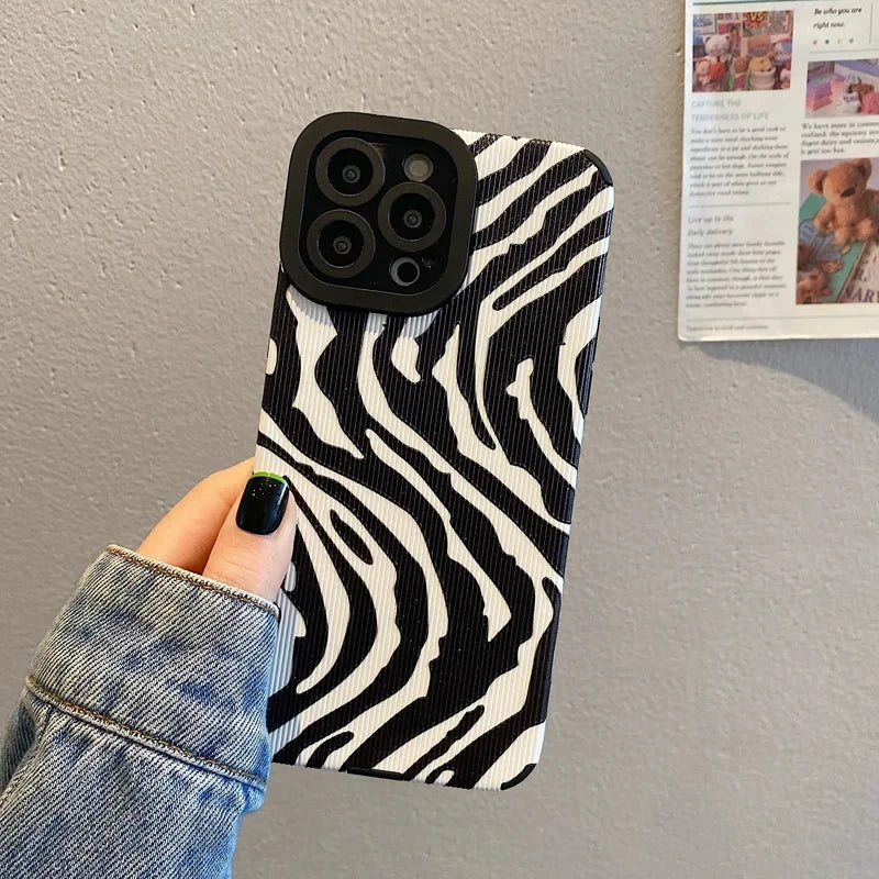 Fashion Zebra Stripe Black & White Shockproof Phone Case  For iPhone 11–16 Pro Max