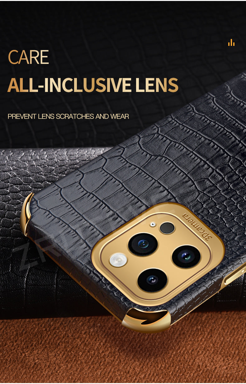 Luxury Crocodile Leather Pattern Phone Case – Gold Plating Silicone Cover