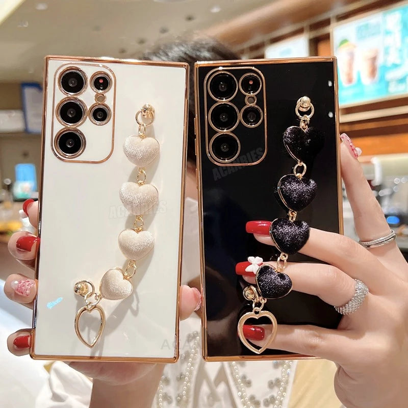 Heart Bracelet Chain Phone Case for Samsung Galaxy S24 S23 S22 S21 Ultra