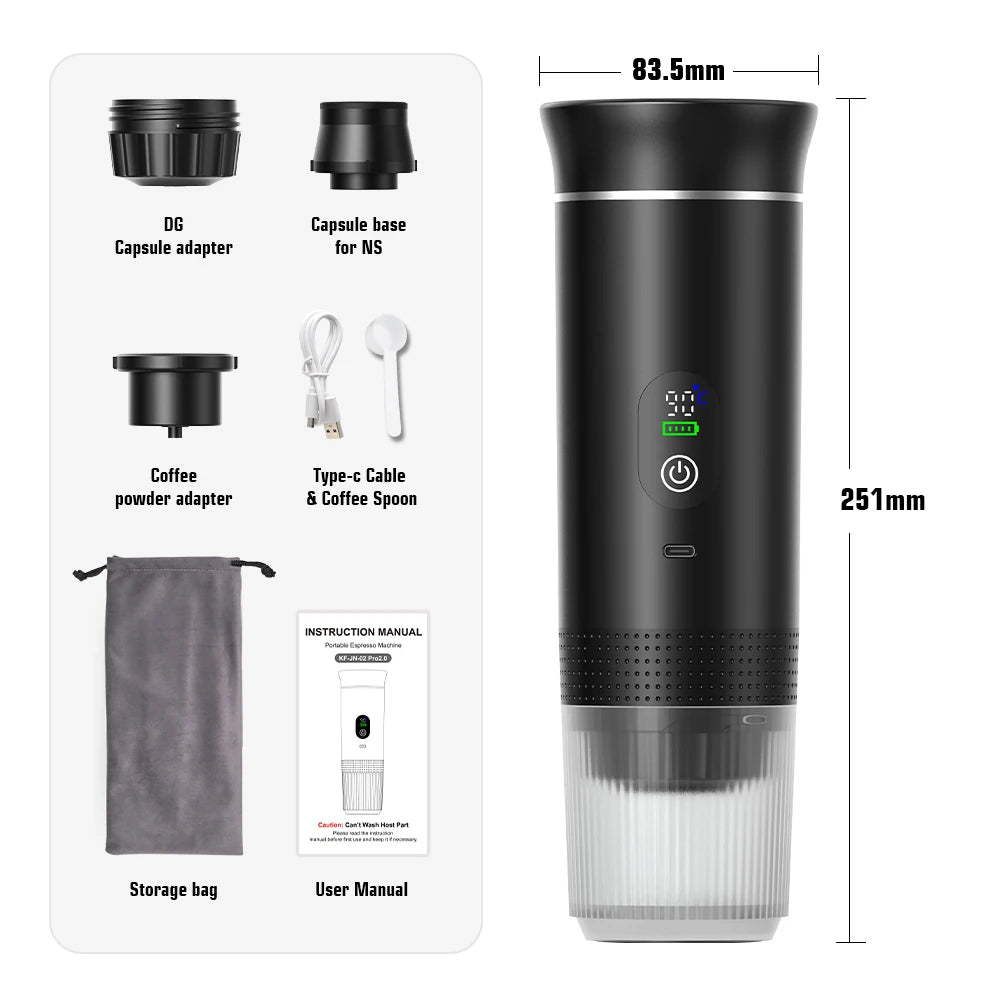 Wireless Portable Espresso Coffee Maker – 20 Bar 3-in-1 Travel Coffee Machine