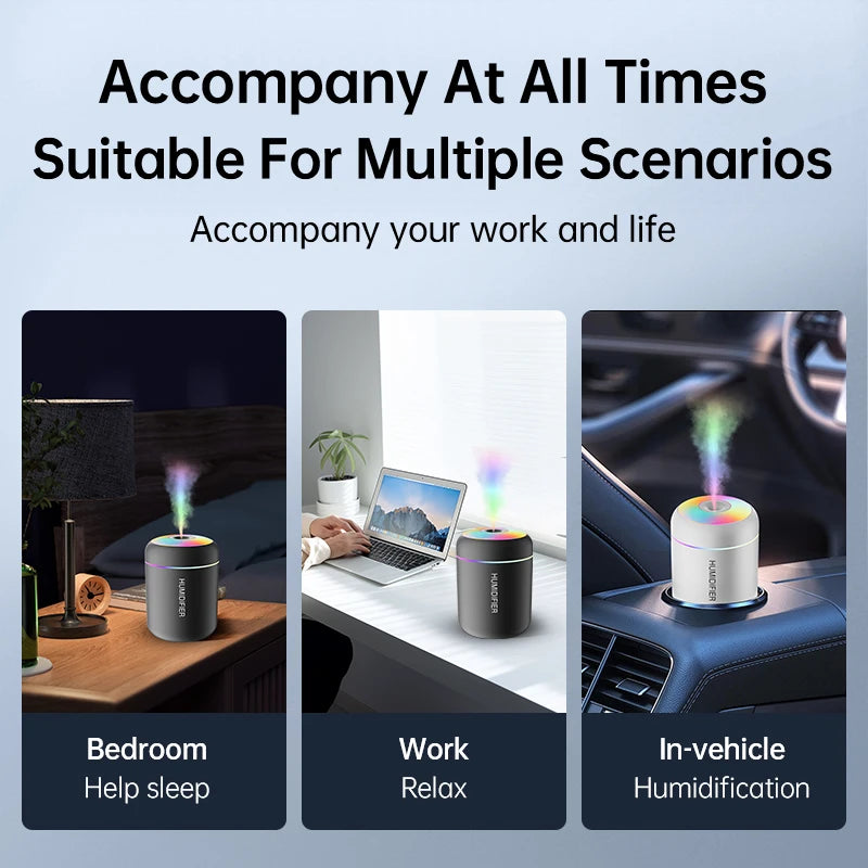 180ML Mini USB Air Humidifier with LED Lights – Portable Aroma Diffuser & Essential Oil Purifier