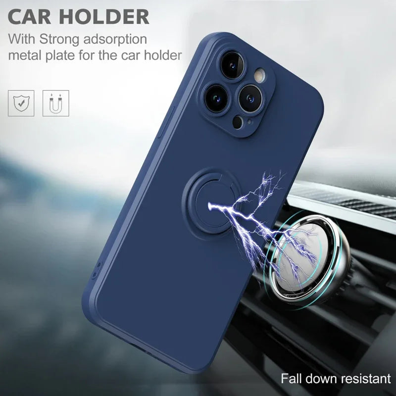 Magnetic Soft Silicone Case with Ring Holder for iPhone