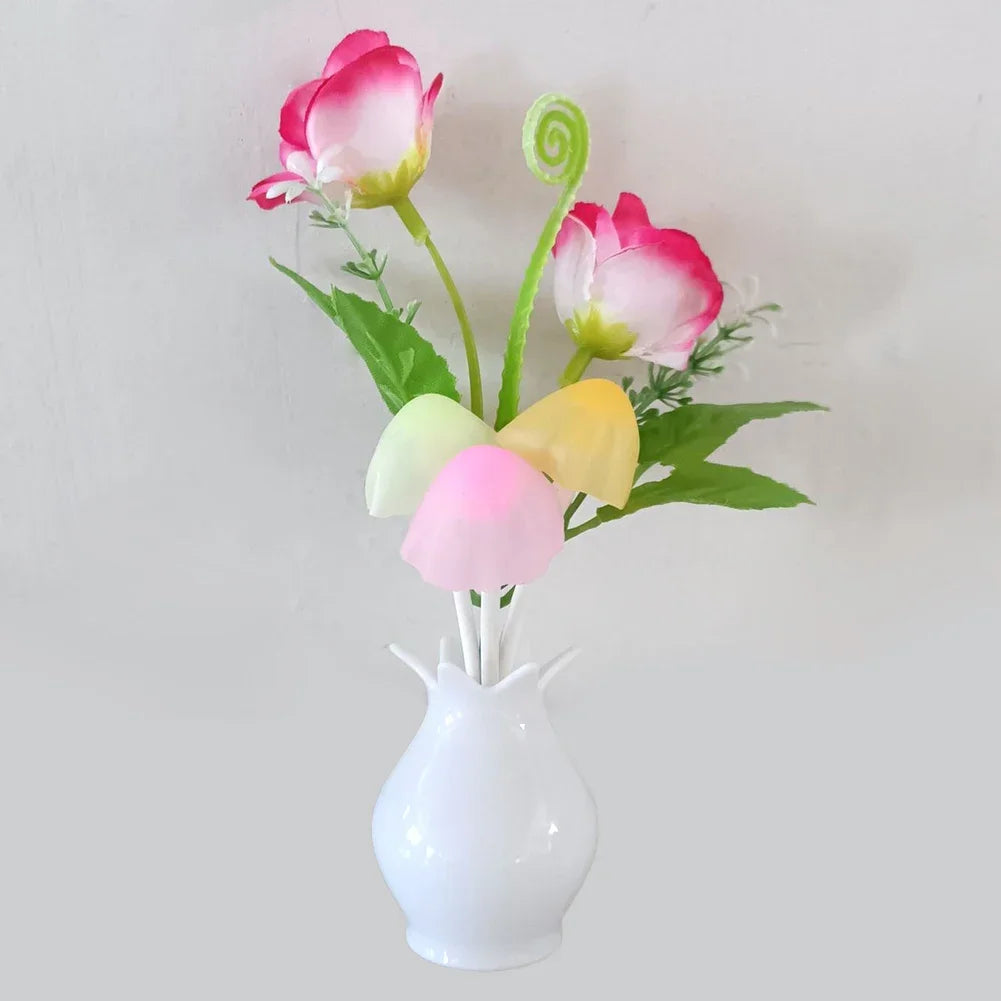 LED Rose Flower Night Light – Auto Sensor Mushroom Lamp for Cozy Home Decor