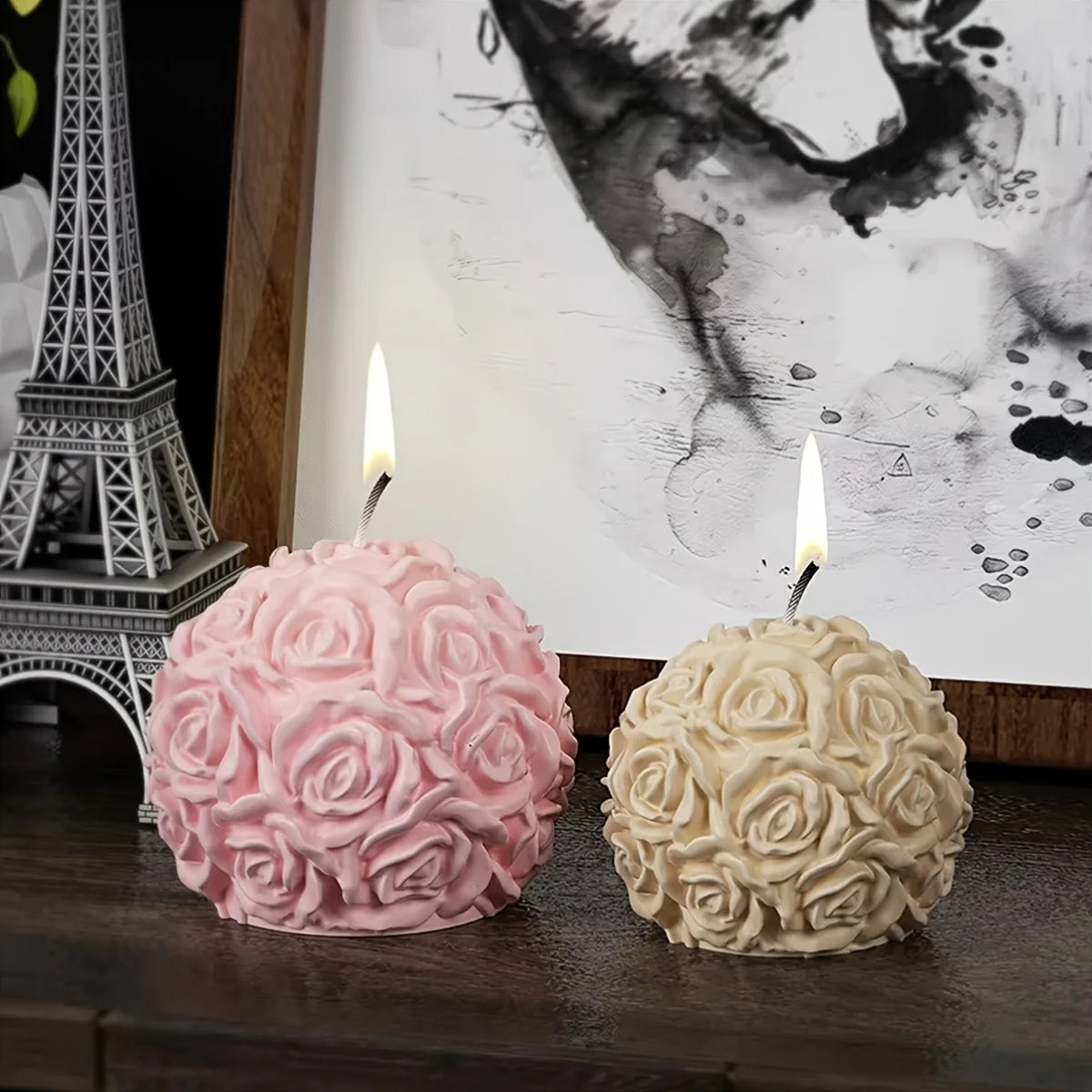 Silicone Candle Mold – 3D Rose Ball Design for DIY Candle, Resin, or Soap Crafting