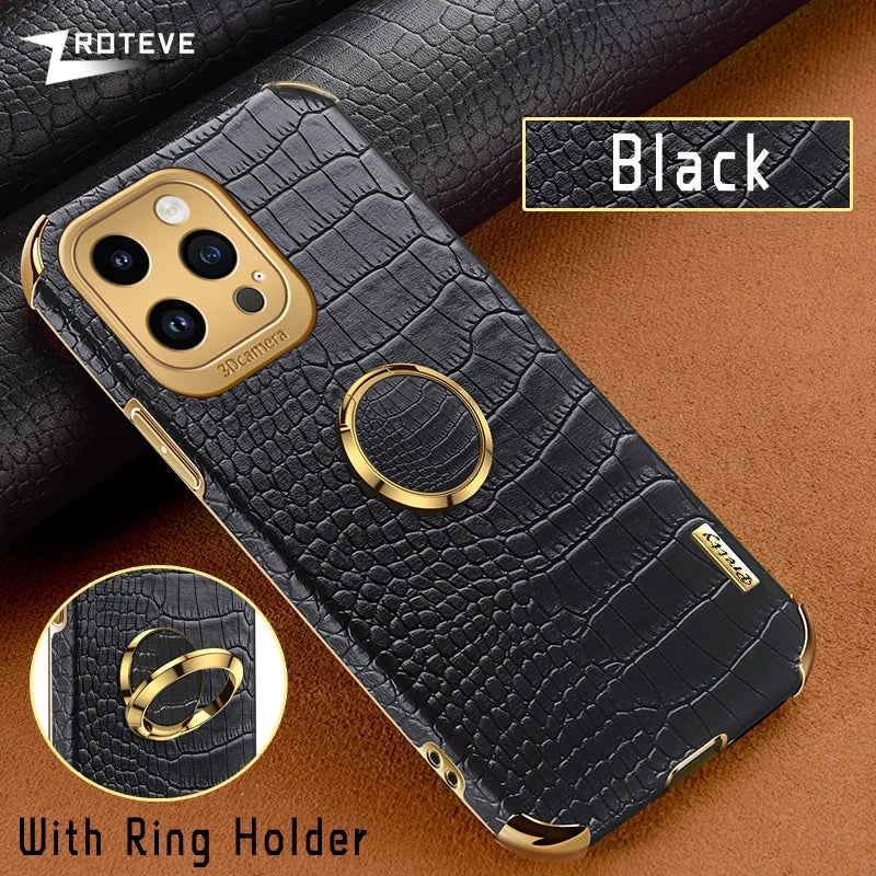 Luxury Crocodile Leather Pattern Phone Case Gold Plating Silicone Cover