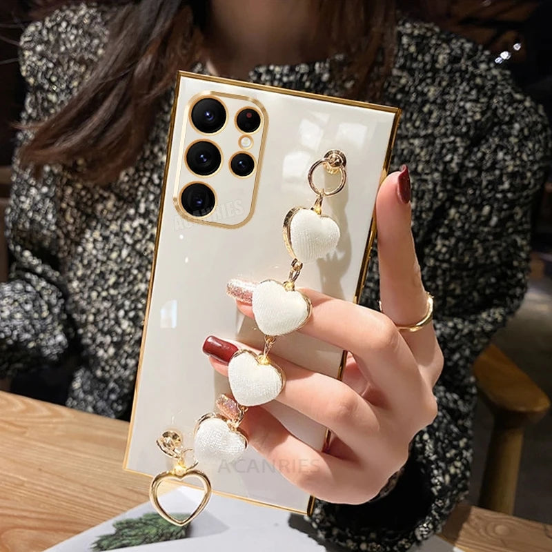 Heart Bracelet Chain Phone Case for Samsung Galaxy S24 S23 S22 S21 Ultra