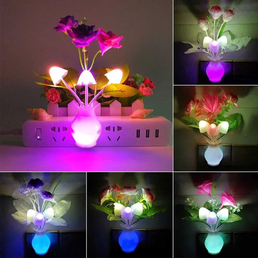 LED Rose Flower Night Light – Auto Sensor Mushroom Lamp for Cozy Home Decor