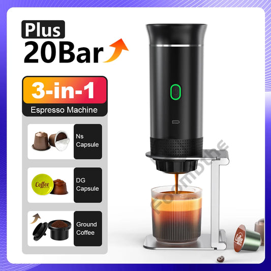 Wireless Portable Espresso Coffee Maker – 20 Bar 3-in-1 Travel Coffee Machine