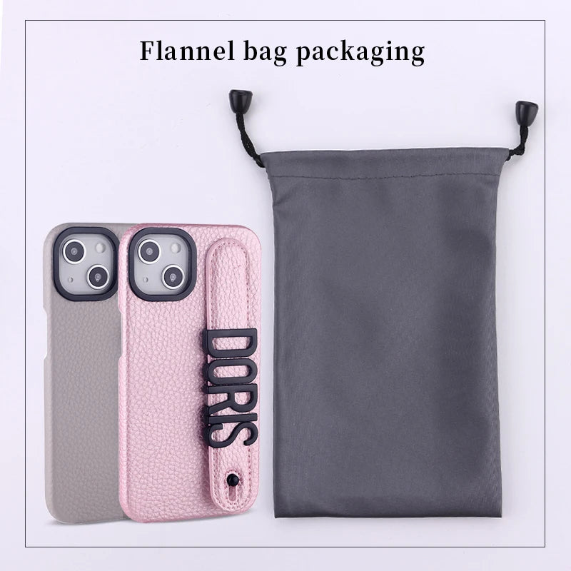 Leather Initial Phone Case with Hand Strap for iPhone