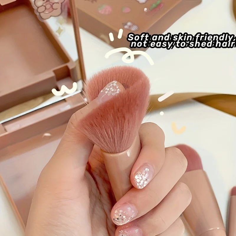 5Pcs Portable Makeup Brush Set with Mirror – Foldable Travel Kit