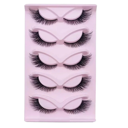 5 Pairs Wispy Cat Eye False Eyelashes – Handmade Fluffy Lashes for Natural & Glam Look
