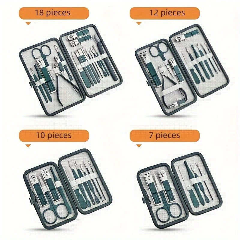 Professional Nail Care Kit – 7/10/12/18 Piece Stainless Steel Manicure & Pedicure Set with Travel Case