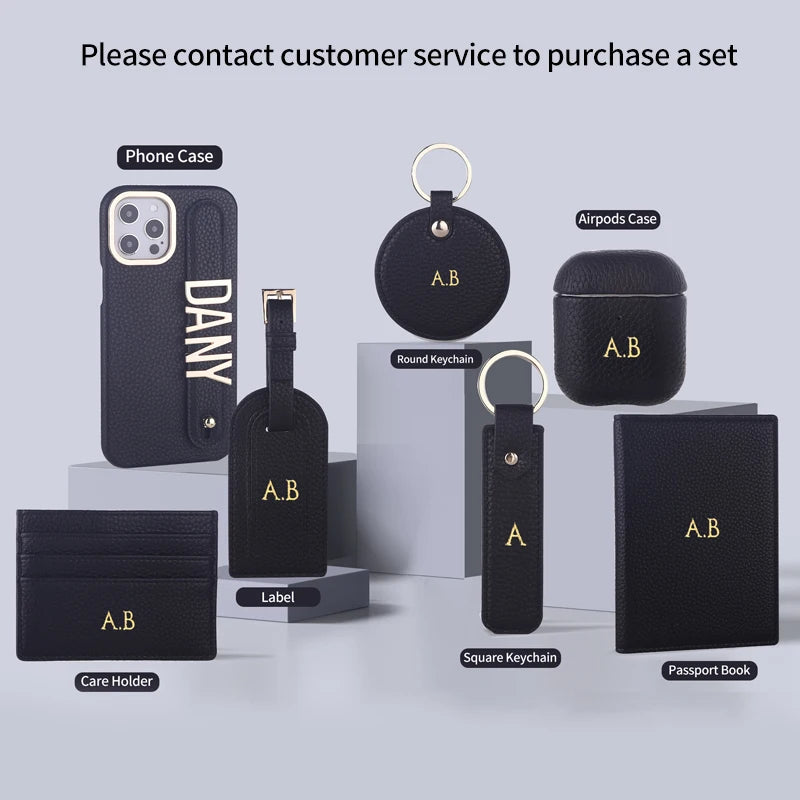 Leather Initial Phone Case with Hand Strap for iPhone