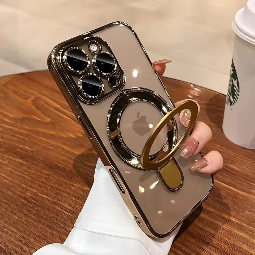 Luxury Magsafe Case with Magnetic Ring Stand – Clear Acrylic Cover for iPhone
