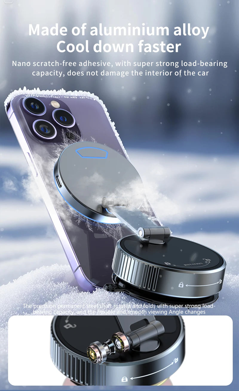 15W Wireless Charger Magnetic Car Holder – Multi-Angle Rotation for iPhone 12–16 Pro Max