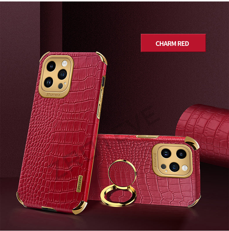 Luxury Crocodile Leather Pattern Phone Case – Gold Plating Silicone Cover