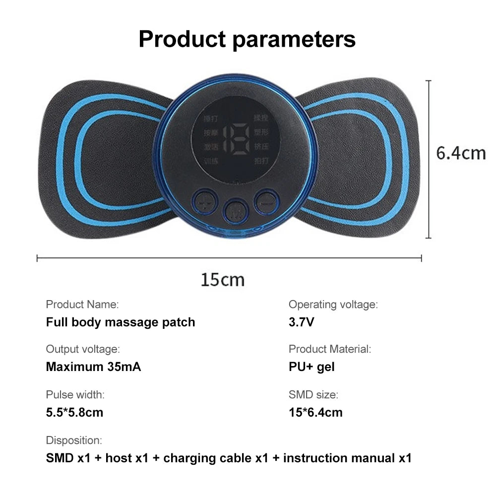 Mini Electric EMS Neck Massager – 8 Modes, 19 Intensity Levels for Pain Relief & Relaxation