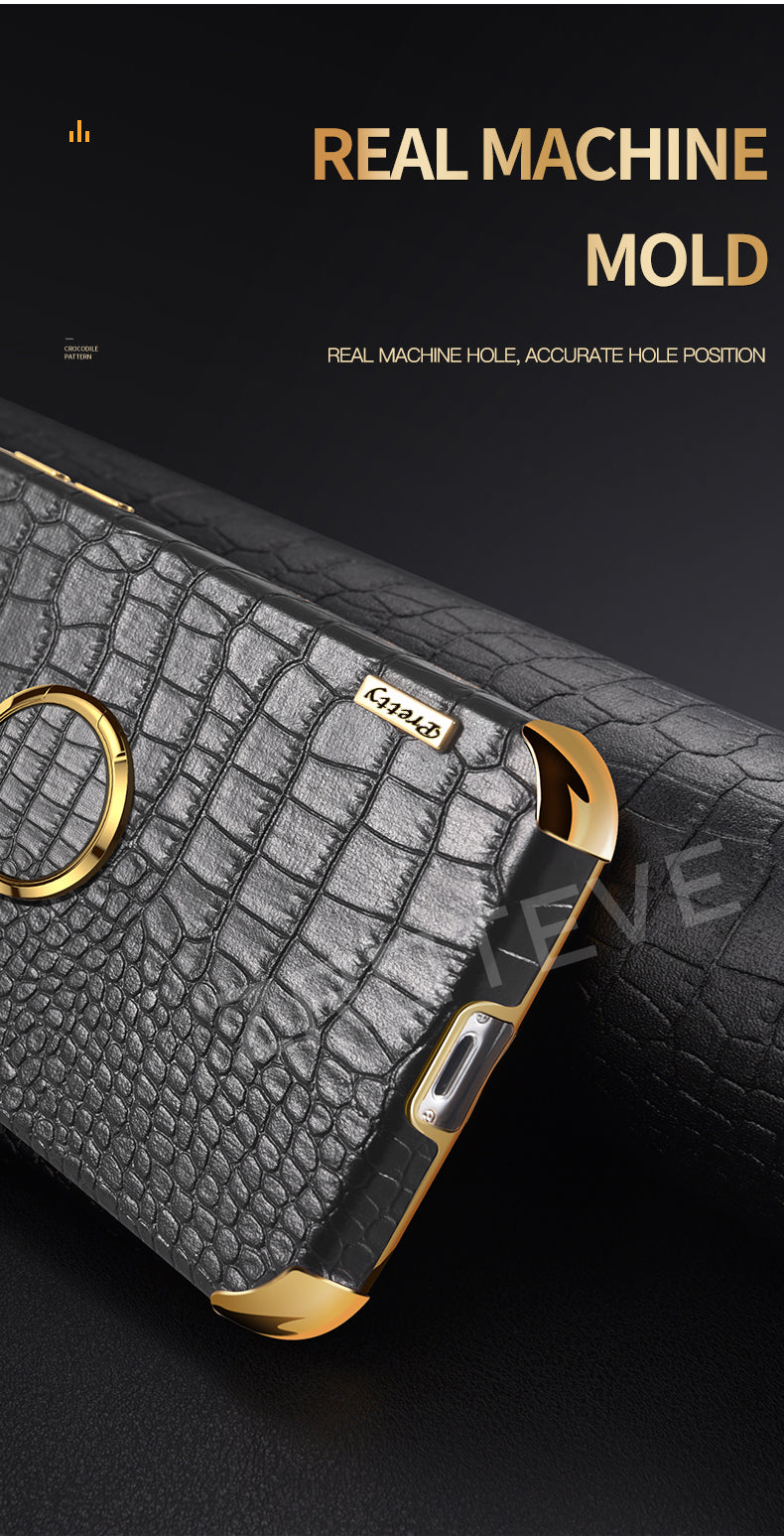 Luxury Crocodile Leather Pattern Phone Case – Gold Plating Silicone Cover