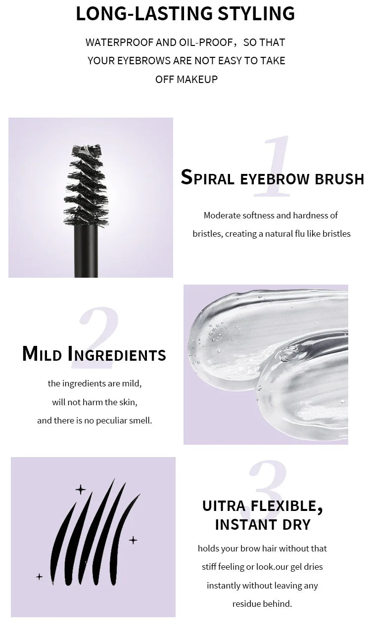 Waterproof Eyebrow Gel – Long Lasting Quick-Dry Transparent Brow Fix