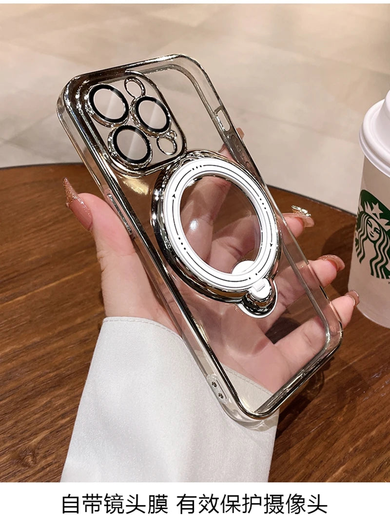 MagSafe Case for iPhone – Transparent Magnetic Ring Holder Shockproof Cover