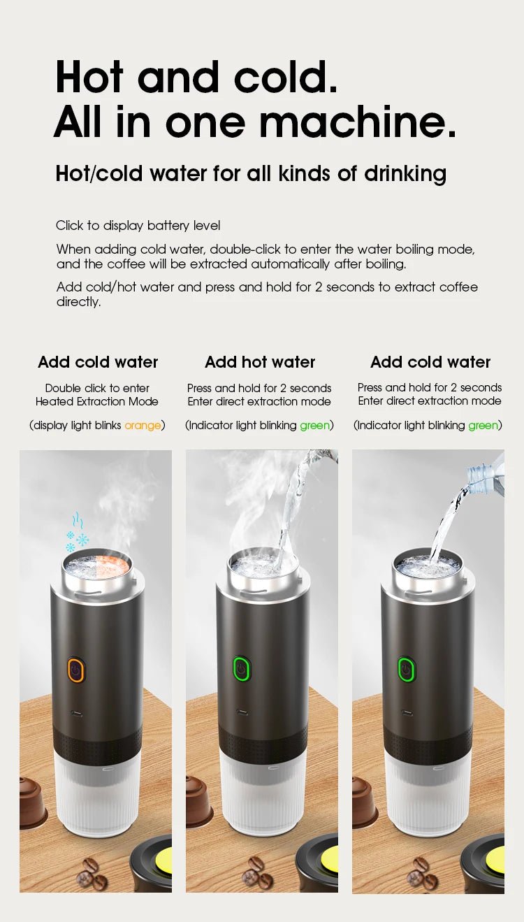 Wireless Portable Espresso Coffee Maker – 20 Bar 3-in-1 Travel Coffee Machine