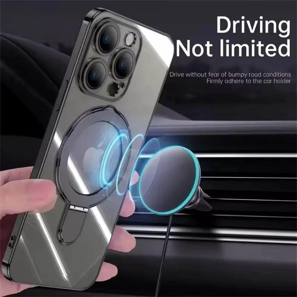 Luxury Magsafe Case with Magnetic Ring Stand – Clear Acrylic Cover for iPhone
