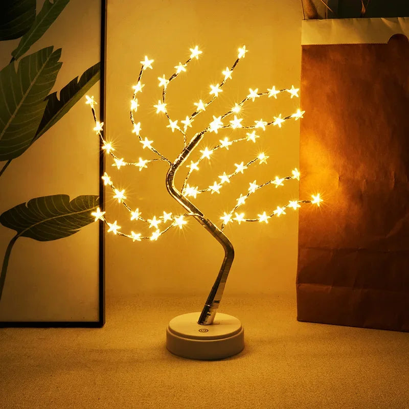 LED Tree Lamp – USB/Battery Powered Decorative Light with Copper Wire & Golden Leaves